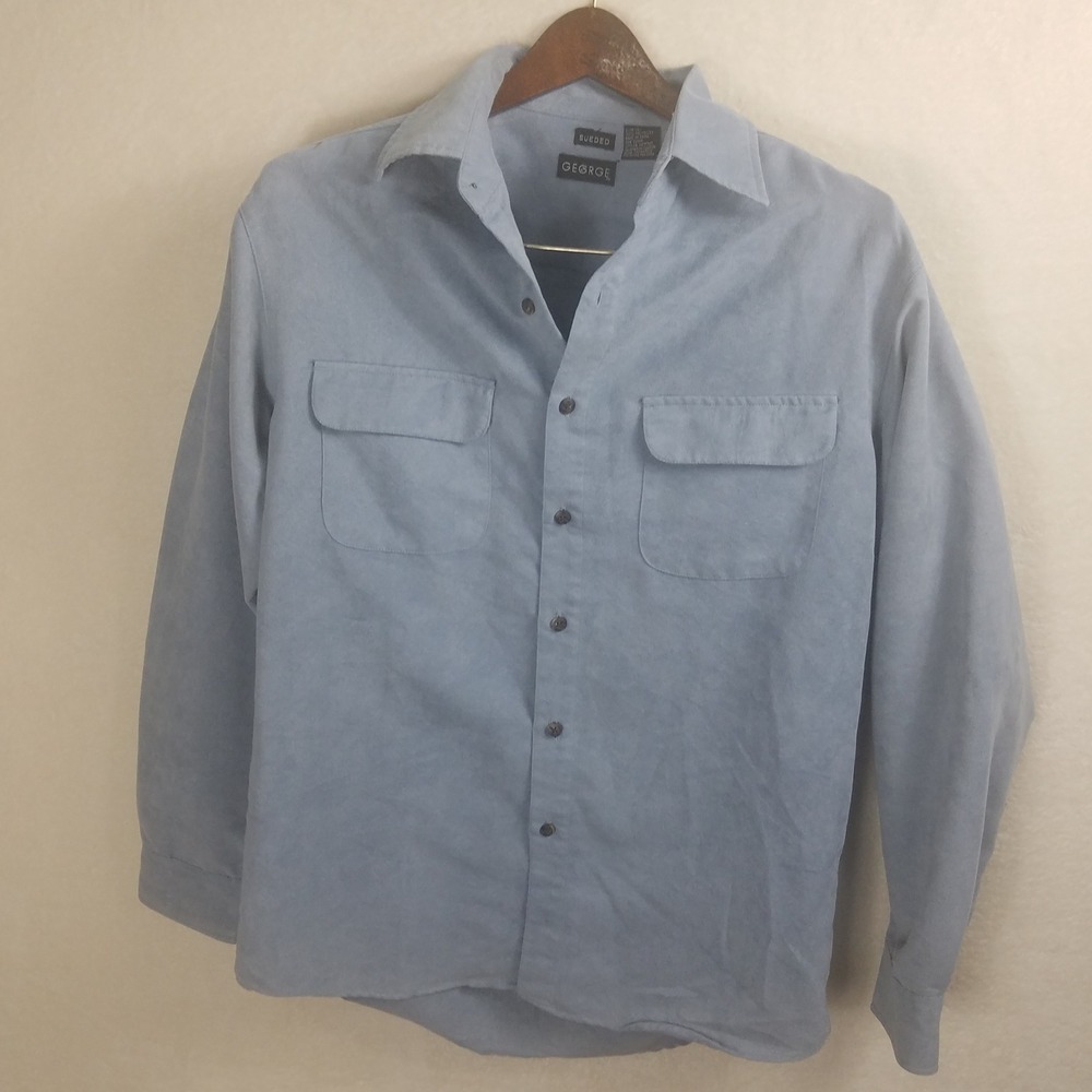 George Sueded Button Down Shirt Mens Small Blue Illusion Excellent Long Sleeve